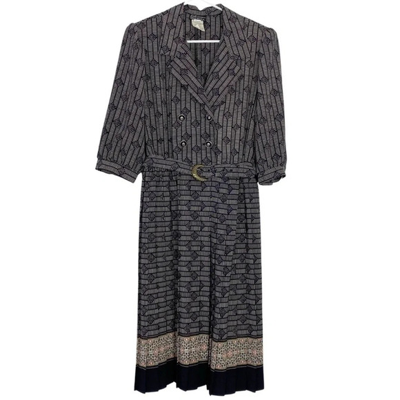 Vintage 80s Union Label Pleated Dress Shoulder Pads Womens Size 14 XL Black - Picture 1 of 16